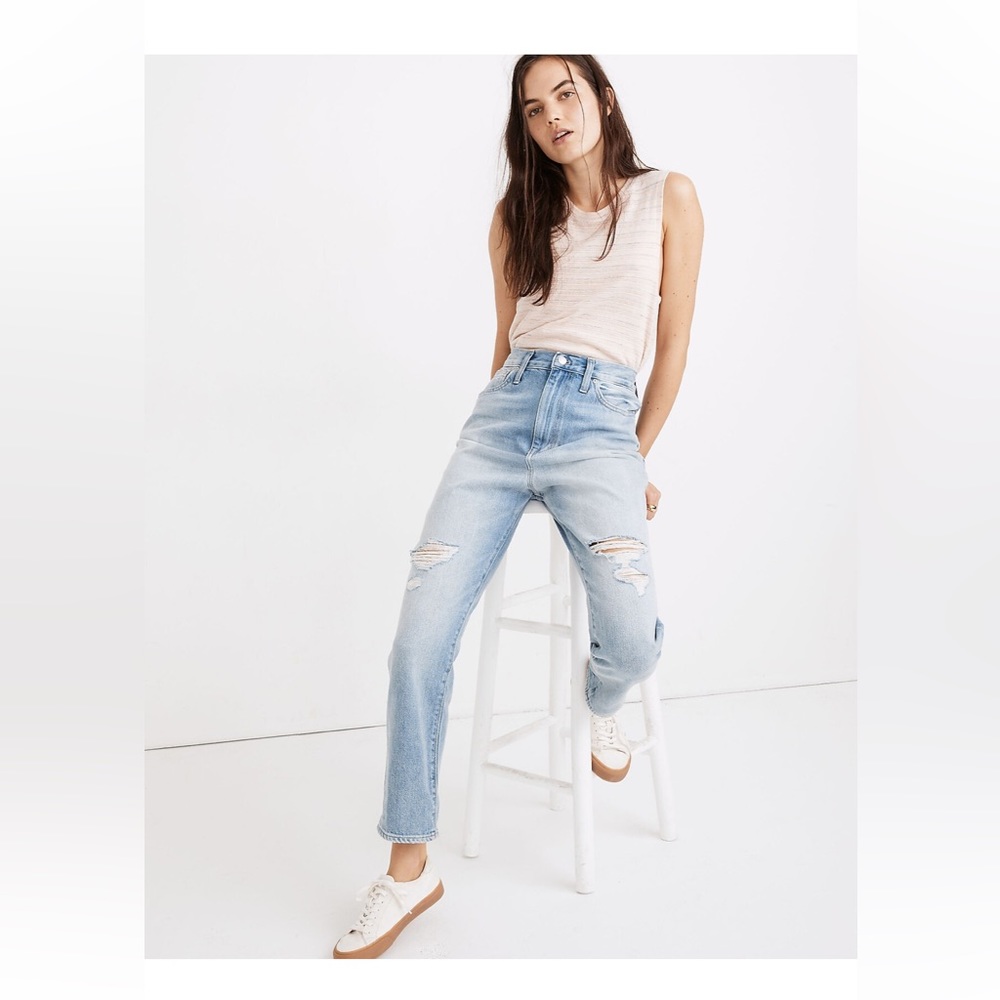 Madewell Denim Mom Jeans Relaxed Fit Distressed Light Wash Size 27